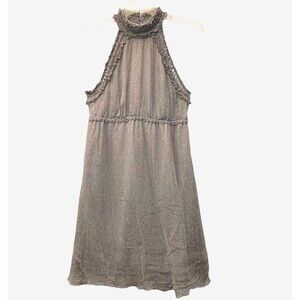 LEON MAX sz S 100% Silk Chiffon Sleeveless Bare Shoulder Dress Keyhole Halter